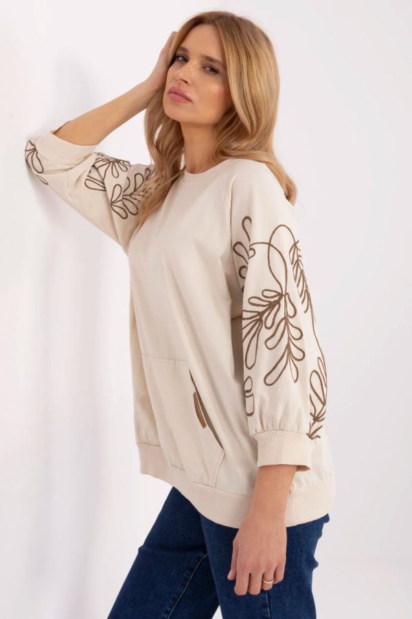 Beige Sweatshirt in Sweatshirts For Women with Cotton and Spandex