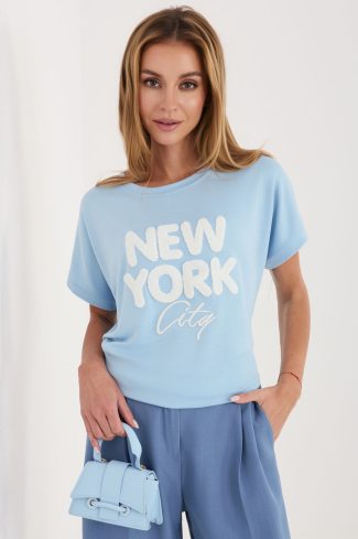 Blue Blouse in Women`s Blouses, Tunics with Spandex and Viscose
