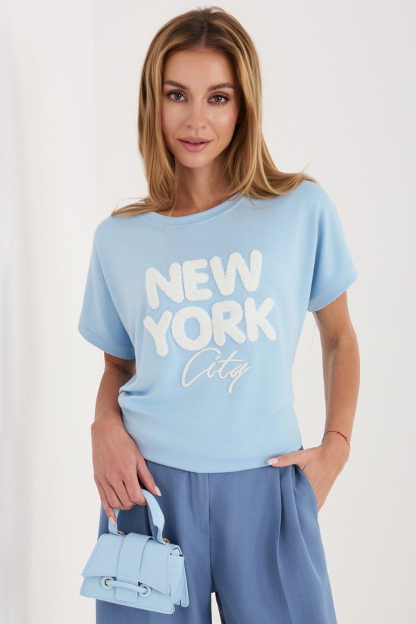 Blue Blouse in Women`s Blouses, Tunics with Spandex and Viscose