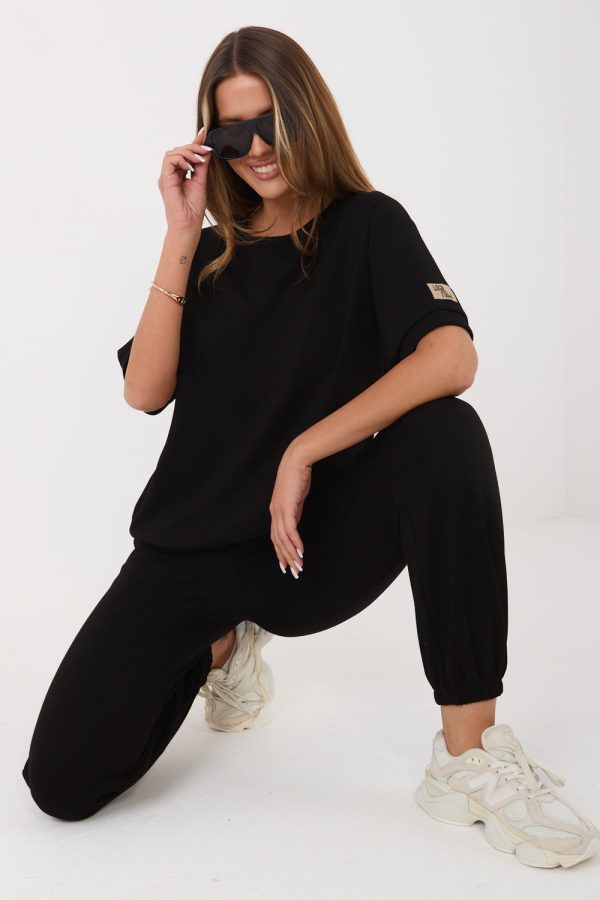 Black Set in Pants, Trousers, Shorts with Spandex and Viscose