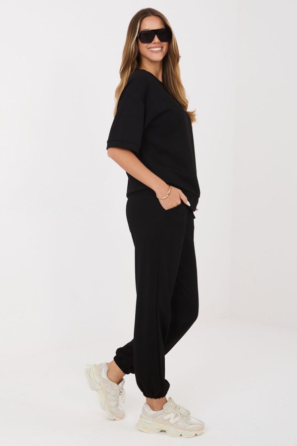 Black Set in Pants, Trousers, Shorts with Spandex and Viscose