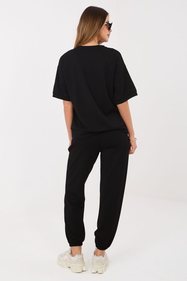 Black Set in Pants, Trousers, Shorts with Spandex and Viscose