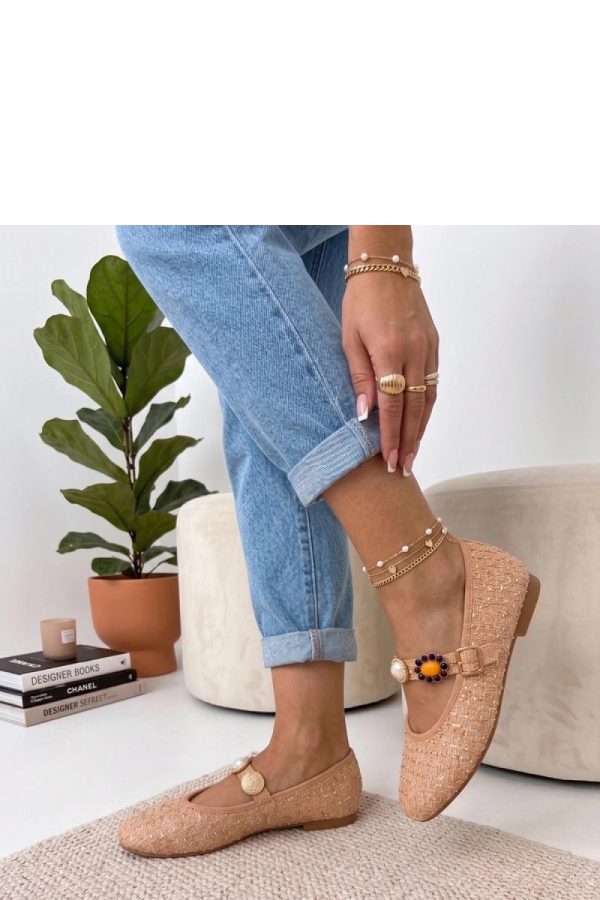 Beige Ballet Flats..Fabric, Footbed and Heel Height