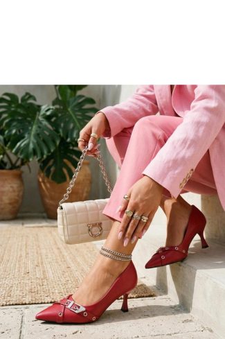 Red High Heels in High Heels with Fabric, Footbed and Heel Height