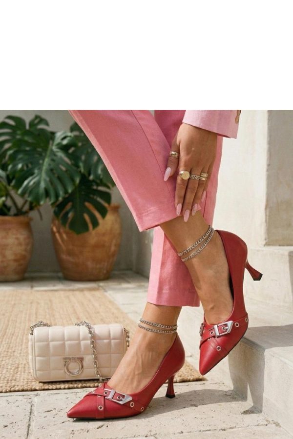 Red High Heels in High Heels with Fabric, Footbed and Heel Height