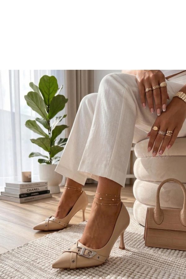 Beige High Heels in High Heels with Fabric, Footbed and Heel Height