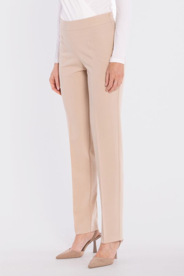 Beige Women Trousers in Pants, Trousers, Shorts with Spandex, Polyester and Viscose
