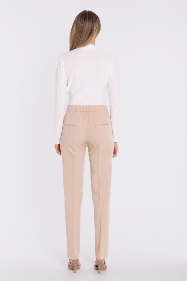 Beige Women Trousers in Pants, Trousers, Shorts with Spandex, Polyester and Viscose
