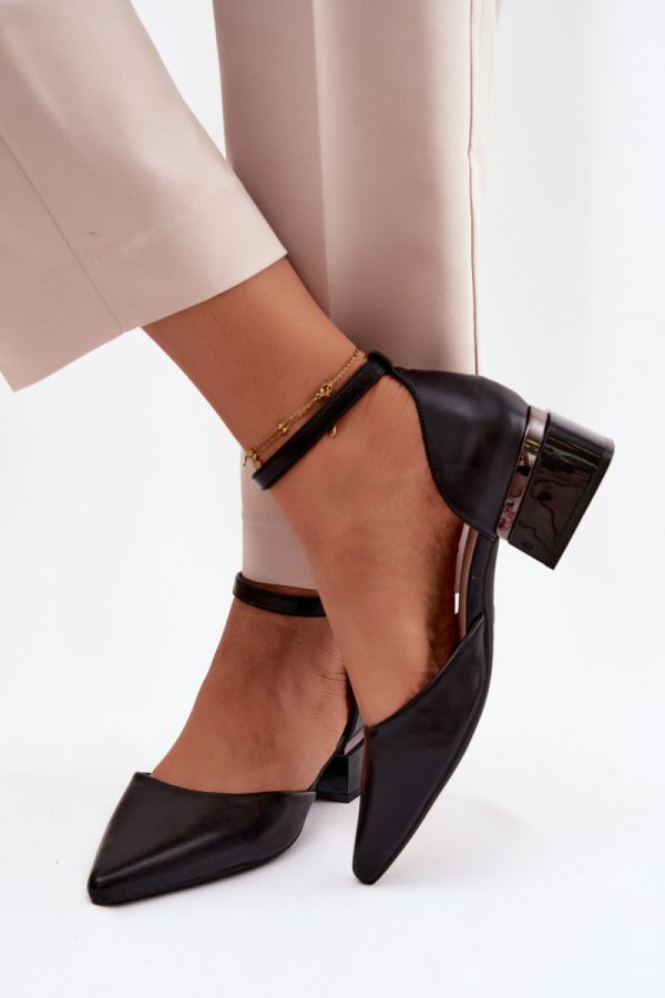 Black Heel Pumps in Court Shoes, Pumps Shoes with Fabric, Footbed and Heel Height