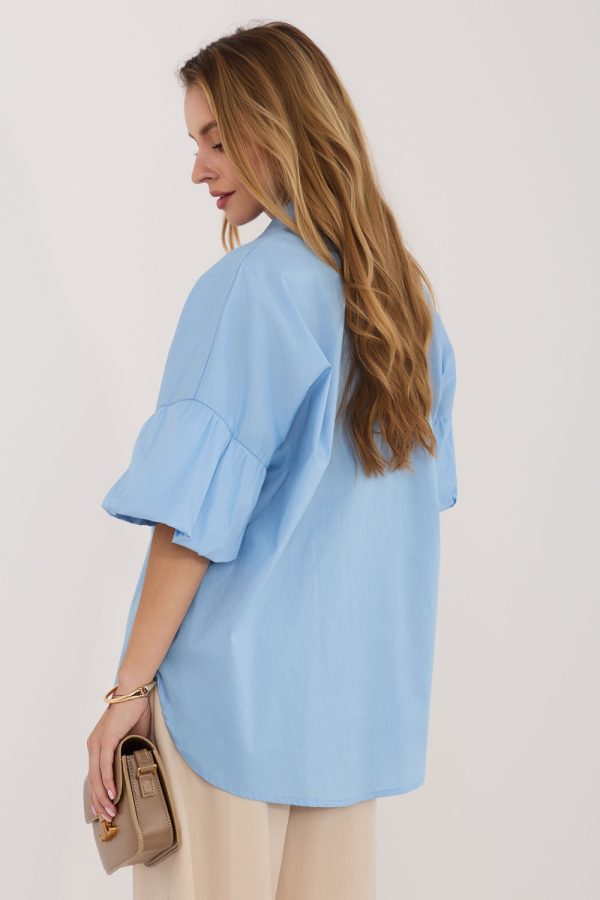 Blue Long Sleeve Shirt in Shirts For Women with Cotton and Spandex