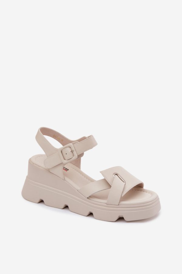 Beige Buskin in Sandals & Flip-Flops For Women with Fabric, Footbed and Heel Height