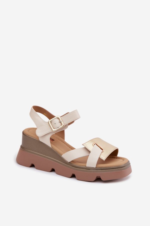 Beige Buskin in Sandals & Flip-Flops For Women with Fabric, Footbed and Heel Height