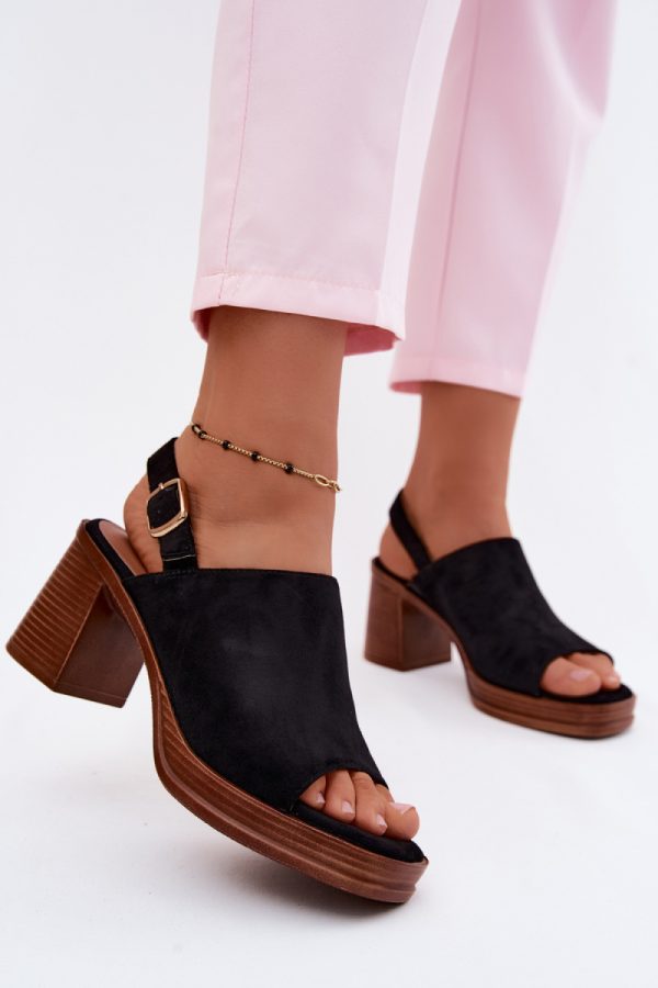 Black Heel Sandals in Sandals & Flip-Flops For Women with Fabric, Footbed and Heel Height