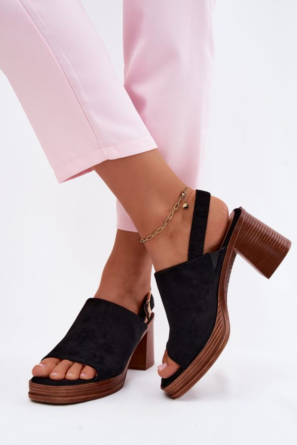 Black Heel Sandals in Sandals & Flip-Flops For Women with Fabric, Footbed and Heel Height