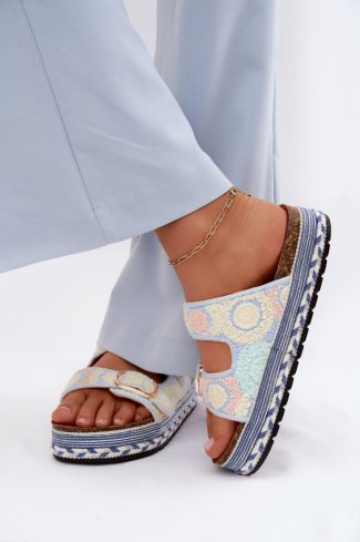 1125296.jpg Blue Platform Sandals in Sandals & Flip-Flops For Women with Fabric, Footbed and Platform Height