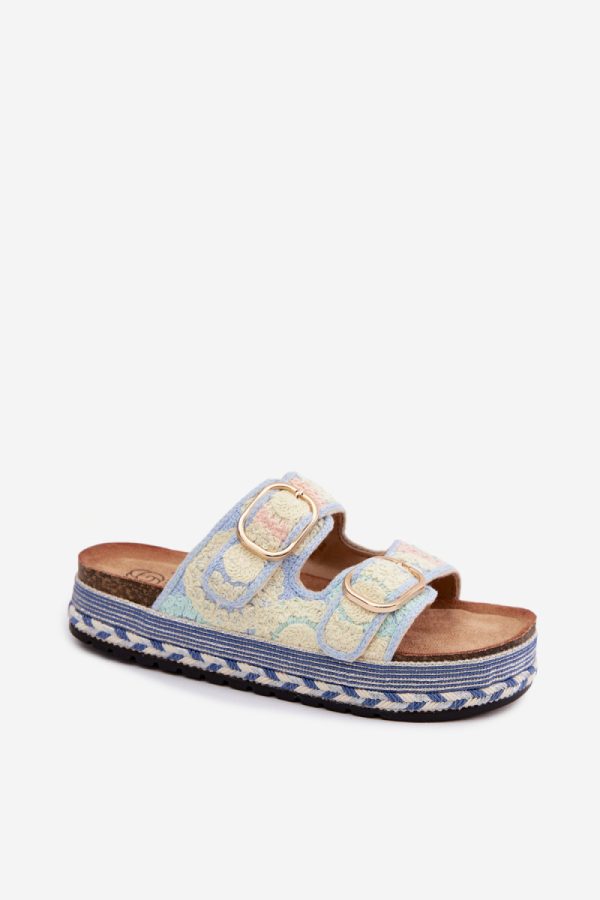 Blue Platform Sandals in Sandals & Flip-Flops For Women with Fabric, Footbed and Platform Height