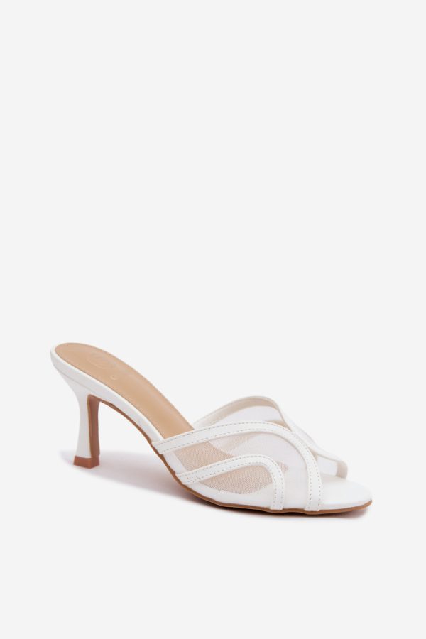 White Heeled Sandals in Sandals & Flip-Flops For Women with Fabric, Footbed and Heel Height