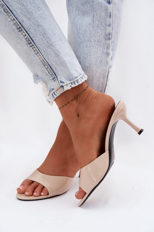 Beige Heeled Sandals in Sandals & Flip-Flops For Women with Fabric, Footbed and Heel Height
