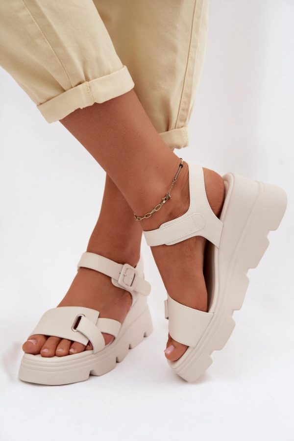 Beige Buskin in Sandals & Flip-Flops For Women with Fabric, Footbed and Heel Height