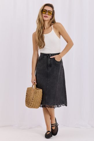 1125528 Black Denim Skirt in Skirts with Cotton and Rayon
