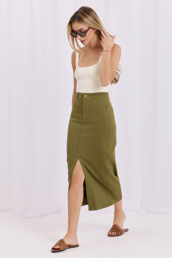 Green Denim Skirt in Skirts with Cotton and Rayon