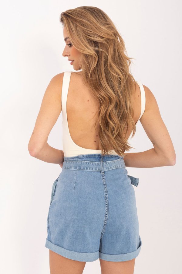 Blue Denim Shorts in Shorts For Women, Crop Pants with Cotton, Spandex and Polyester