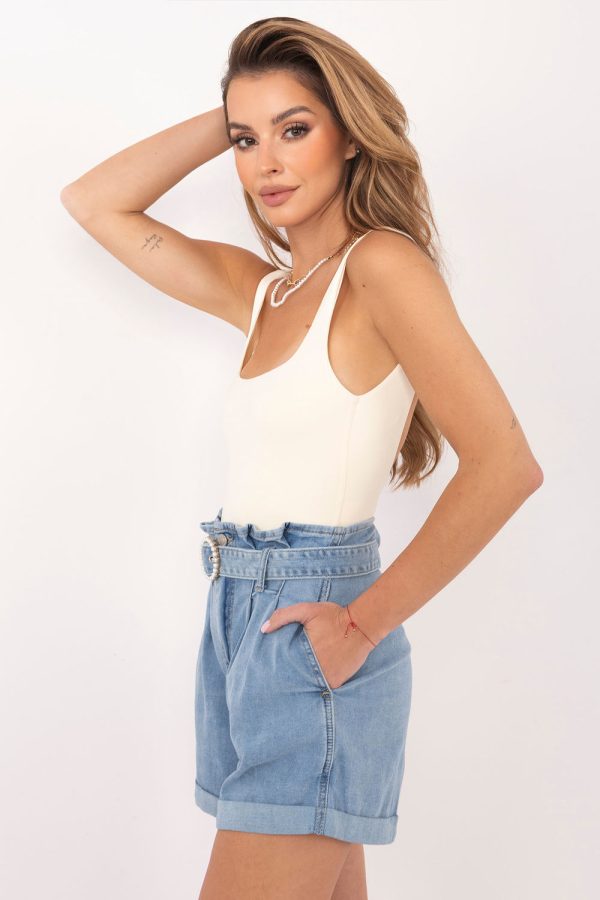Blue Denim Shorts in Shorts For Women, Crop Pants with Cotton, Spandex and Polyester