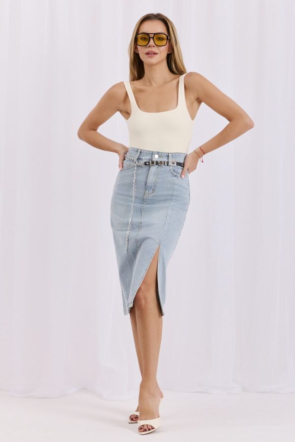 Blue Denim Skirt in Skirts with Cotton and Rayon