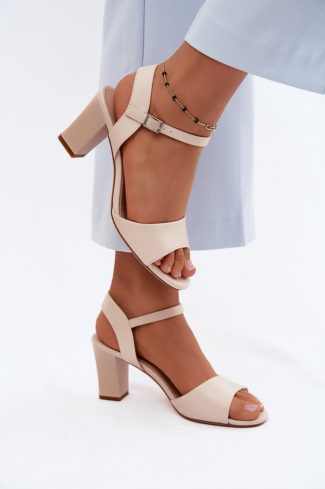 Beige Heel Sandals in Sandals & Flip-Flops For Women with Fabric, Footbed and Heel Height