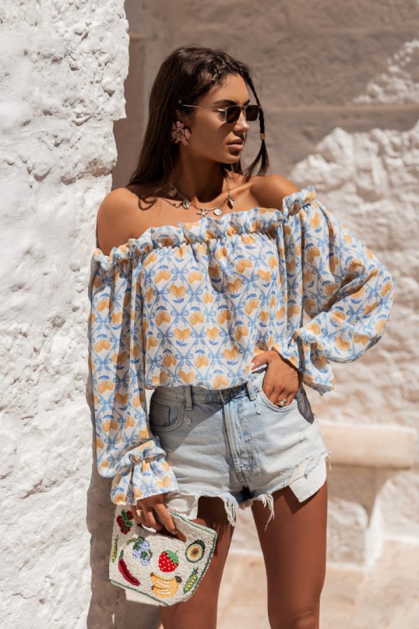Blue Blouse in Women`s Blouses, Tunics with Len and Viscose