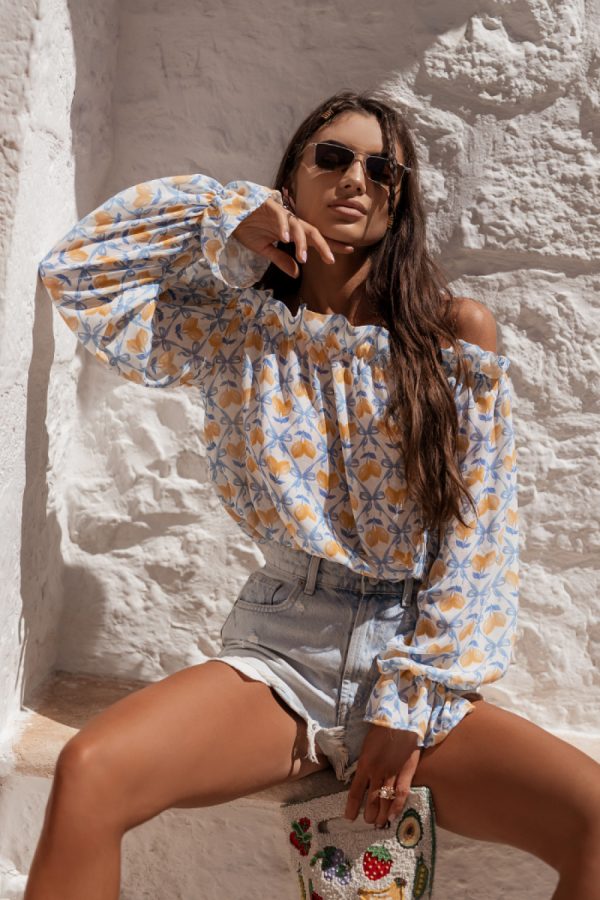 Blue Blouse in Women`s Blouses, Tunics with Len and Viscose