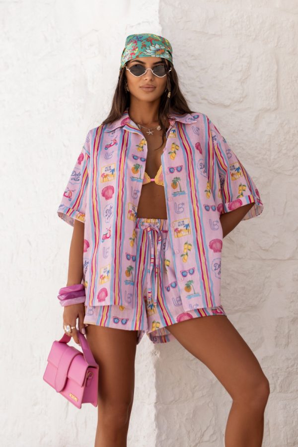 Pink Set in Pants, Trousers, Shorts with Len and Viscose