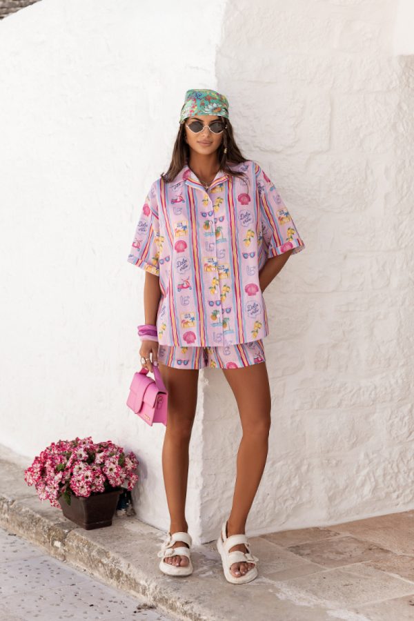 Pink Set in Pants, Trousers, Shorts with Len and Viscose