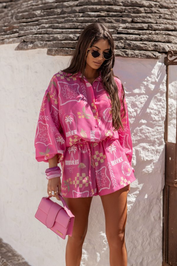 Pink Set in Pants, Trousers, Shorts with Len and Viscose