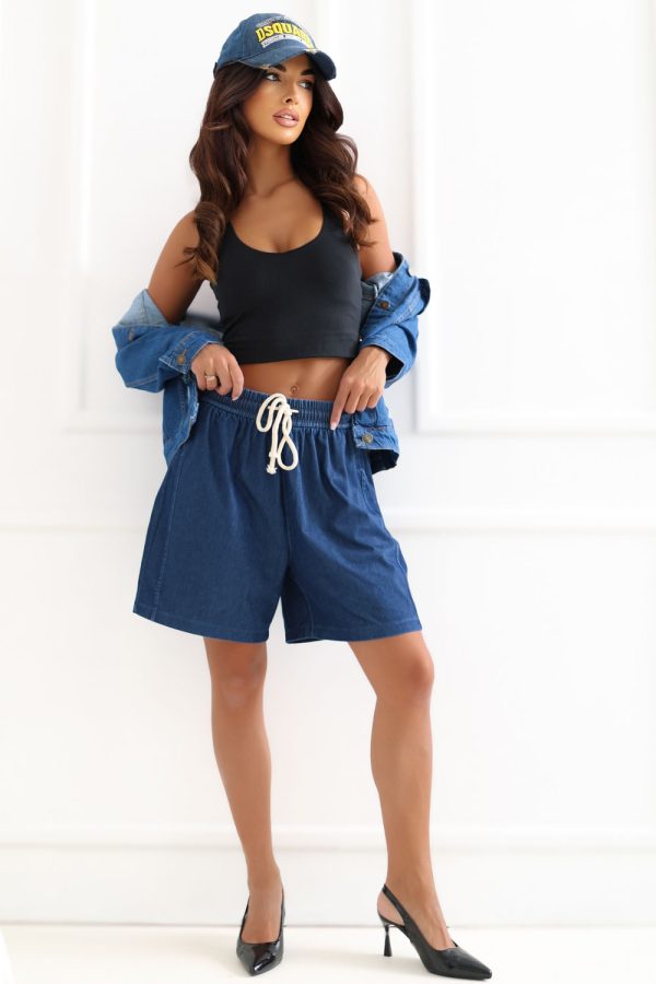 Blue Shorts in Shorts For Women, Crop Pants with Cotton and Spandex