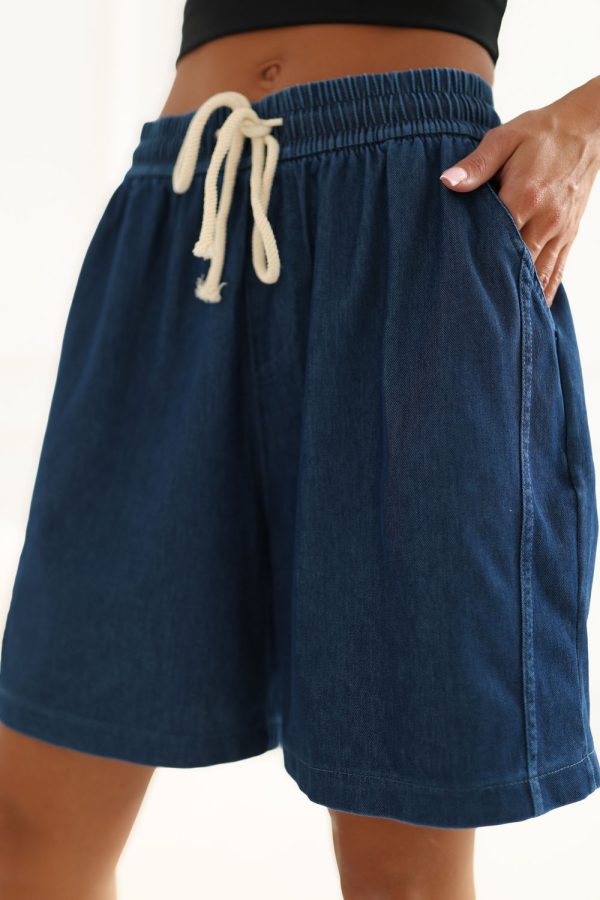 Blue Shorts in Shorts For Women, Crop Pants with Cotton and Spandex