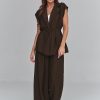 Brown Set in Pants, Trousers, Shorts with Nylon and Viscose