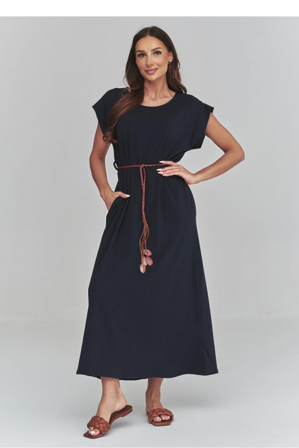 Navy Blue Daydress in Day Dresses with Cotton and Spandex