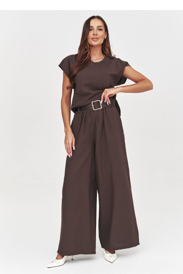 Brown Set in Pants, Trousers, Shorts with Spandex, Polyester and Viscose