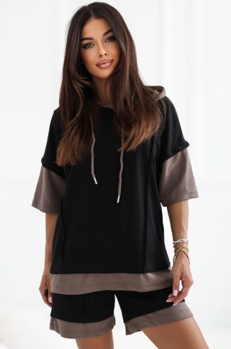 Black Set in Pants, Trousers, Shorts with Spandex and Viscose