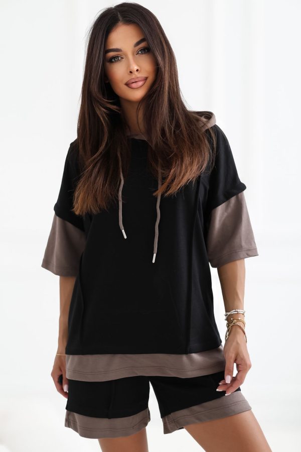 Black Set in Pants, Trousers, Shorts with Spandex and Viscose