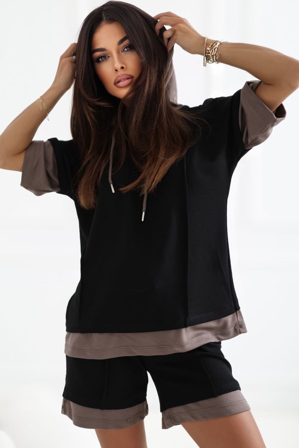Black Set in Pants, Trousers, Shorts with Spandex and Viscose