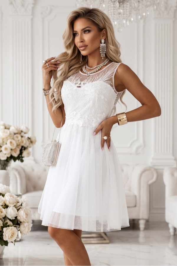 White Evening Dress in Evening Dresses with Spandex and Polyester