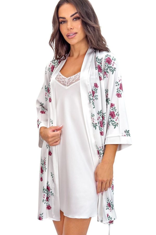 Beige Short Bathrobe in Dressing Gowns, Bathrobes For Women with Spandex and Polyester