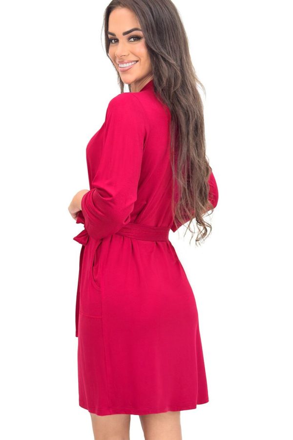 Red Short Bathrobe in Dressing Gowns, Bathrobes For Women with Spandex and Viscose