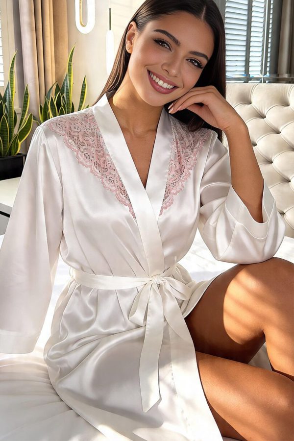 Beige Short Bathrobe in Dressing Gowns, Bathrobes For Women with Spandex and Polyester