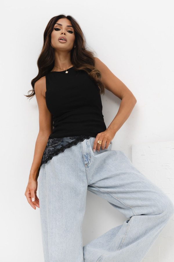 Black Top in Undershirts / Tops with Cotton and Spandex