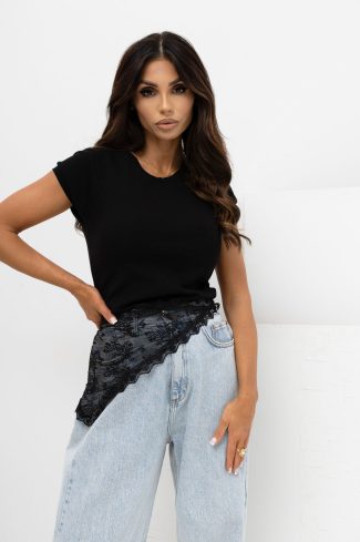 Black T-shirt in Women`s Tops, T-shirts, Singlets with Cotton and Spandex
