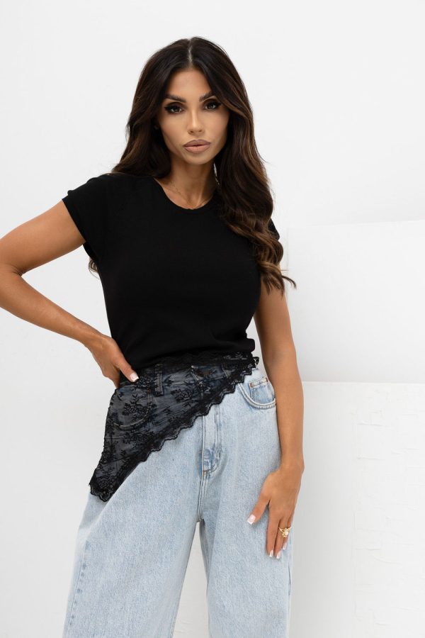 Black T-shirt in Women`s Tops, T-shirts, Singlets with Cotton and Spandex
