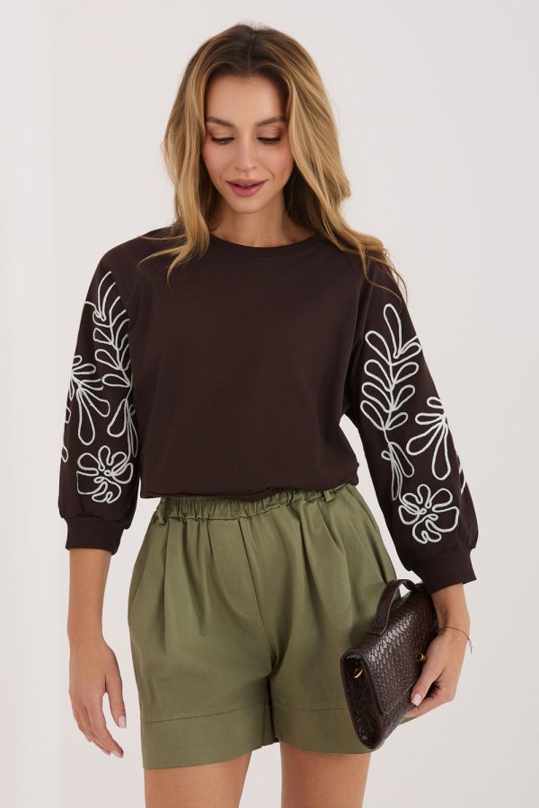Brown Sweatshirt in Sweatshirts For Women with Cotton and Spandex